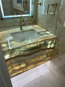 Translucent blue onyx on vanity