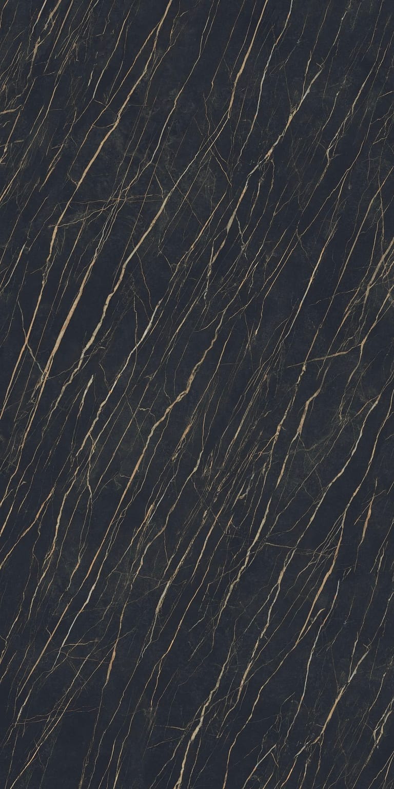 Black background porcelain slab with thin gold vein